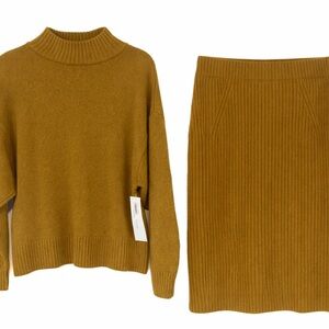 Daily Ritual Ribbed Knit Sweater & Midi Skirt Set – Mustard – NWT